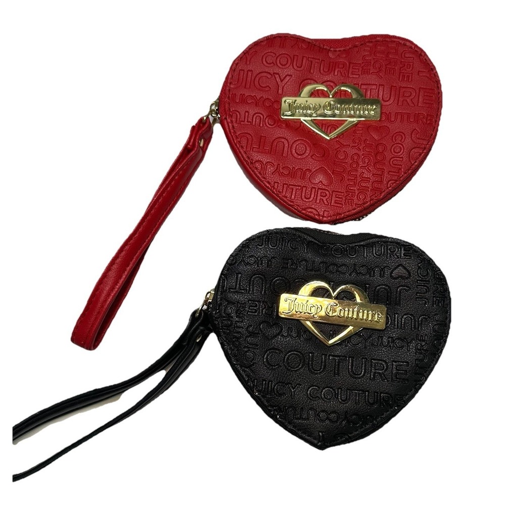 JUICY COUTURE Womens Small Sized Red & Black Heart Zipped Coin Purse 2 Pcs Set